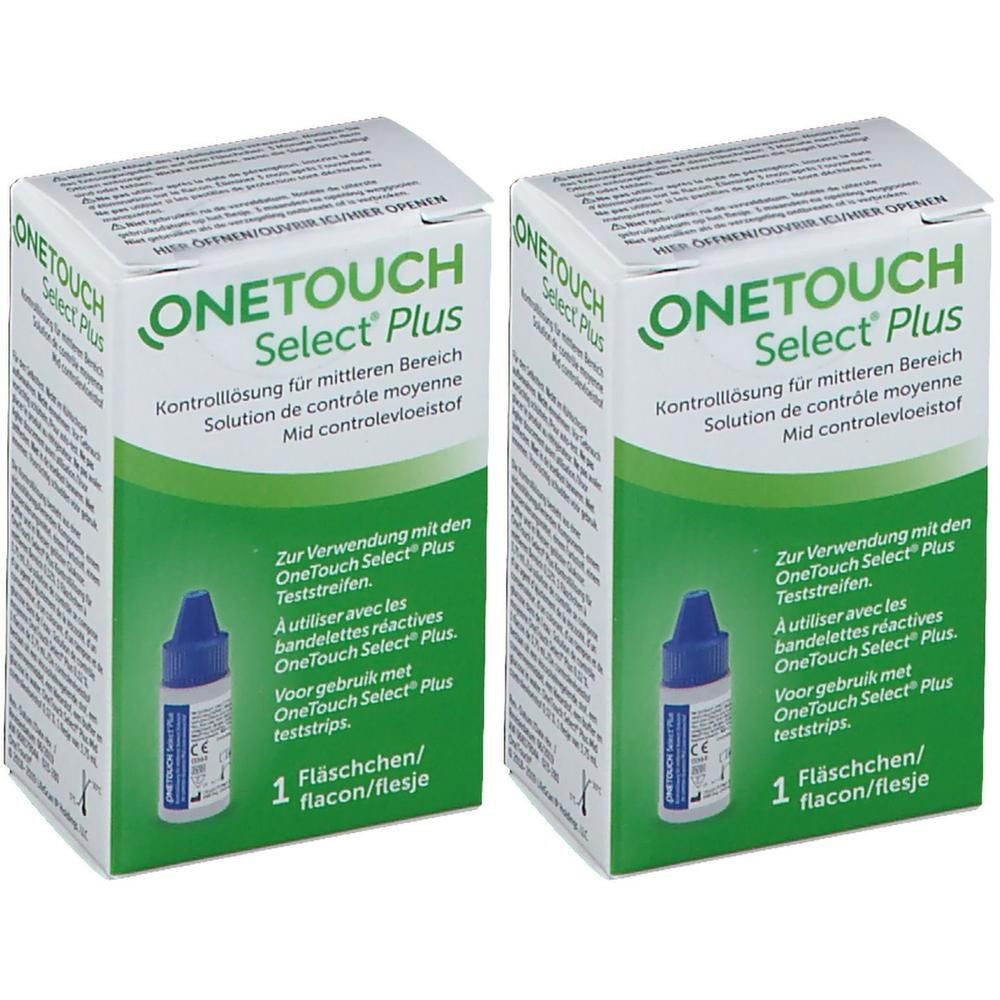 Deux boîtes de solution de contrôle OneTouch Select Plus pour glucomètres.