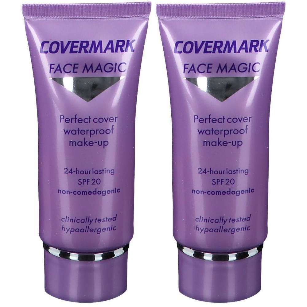 Deux tubes violets de Covermark Face Magic. Couvrance parfaite, waterproof, FPS 20.