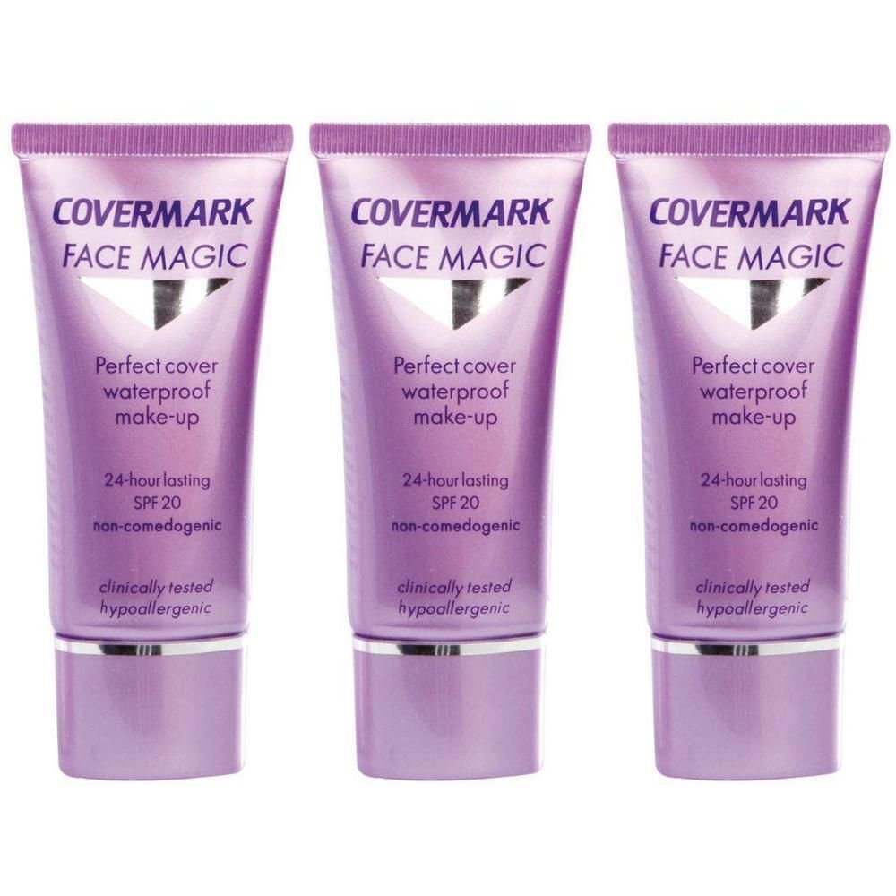 Drie tubes Covermark Face Magic make-up met SPF 20.