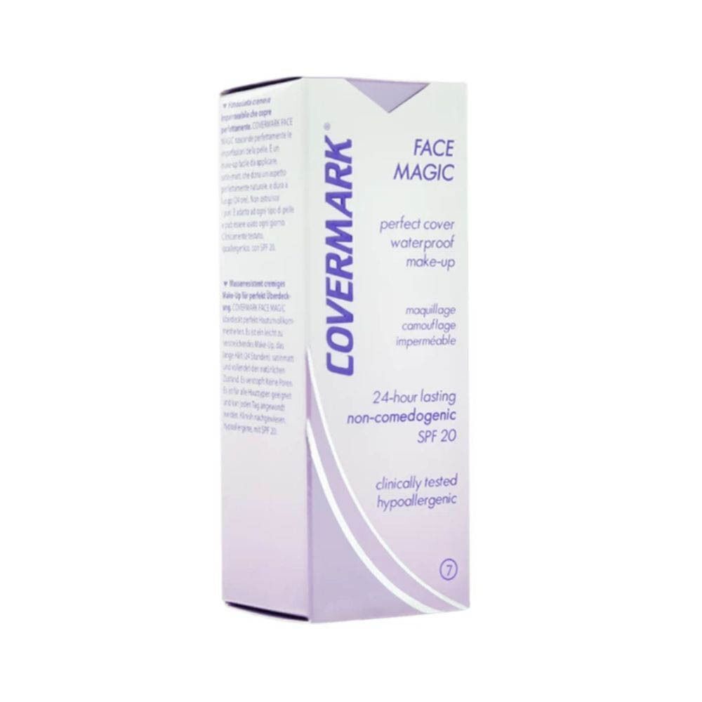 Verpakking van Covermark Face Magic make-up, 24 uur houdbaar, non-comedogeen, SPF 20.