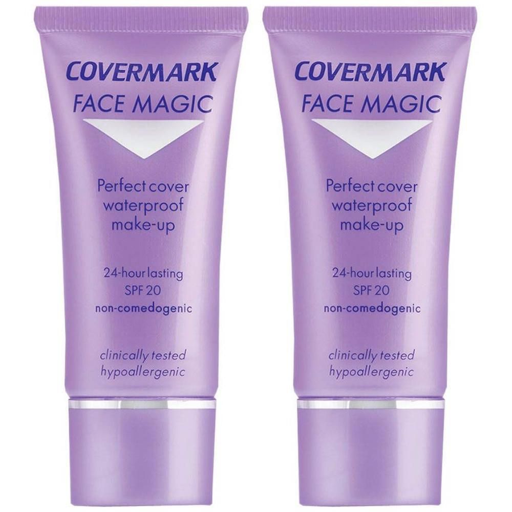 Twee tubes Covermark Face Magic make-up, 24 uur, SPF 20, waterproof, non-comedogeen, hypoallergeen.