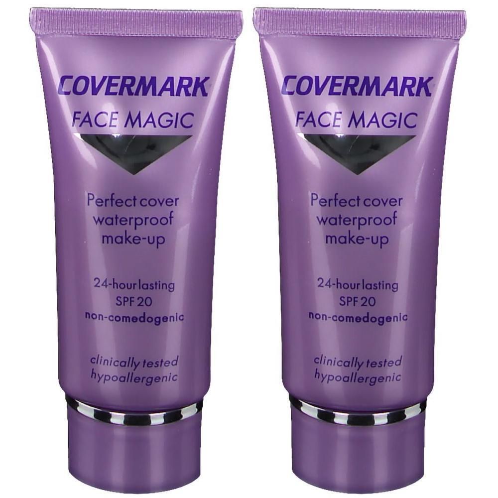 Deux tubes violets de maquillage Covermark Face Magic SPF 20. Imperméable et hypoallergénique.