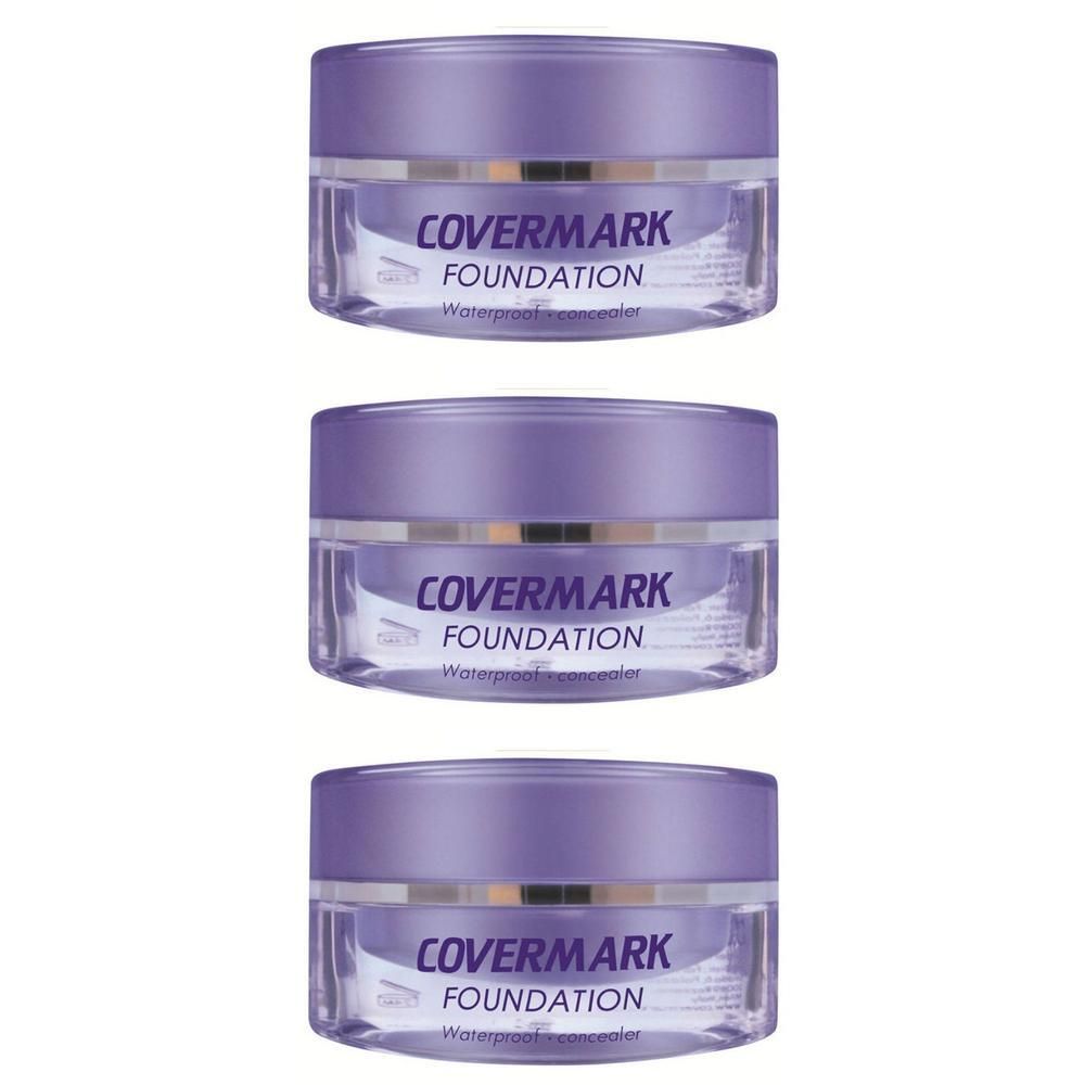 Drie potjes Covermark Foundation Waterproof Concealer in paars.
