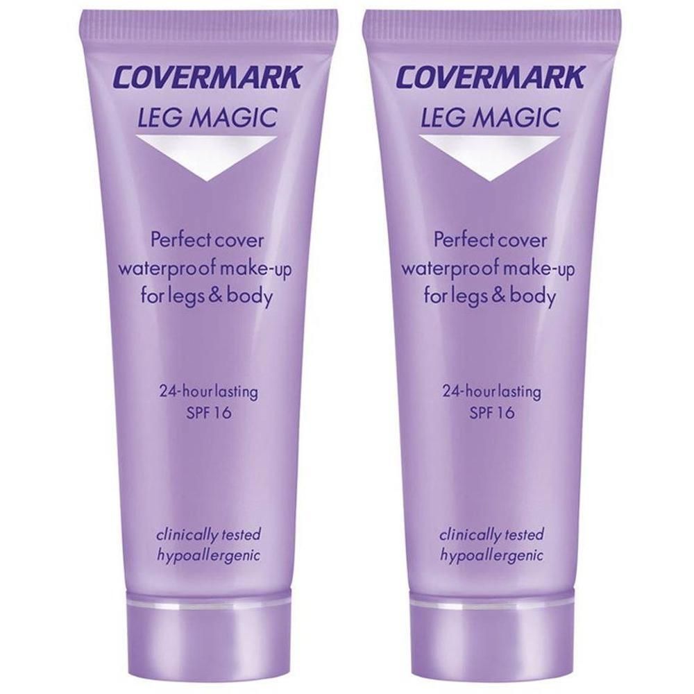 Deux tubes violets Covermark Leg Magic SPF 16. Couvrance parfaite, maquillage waterproof pour jambes et corps.