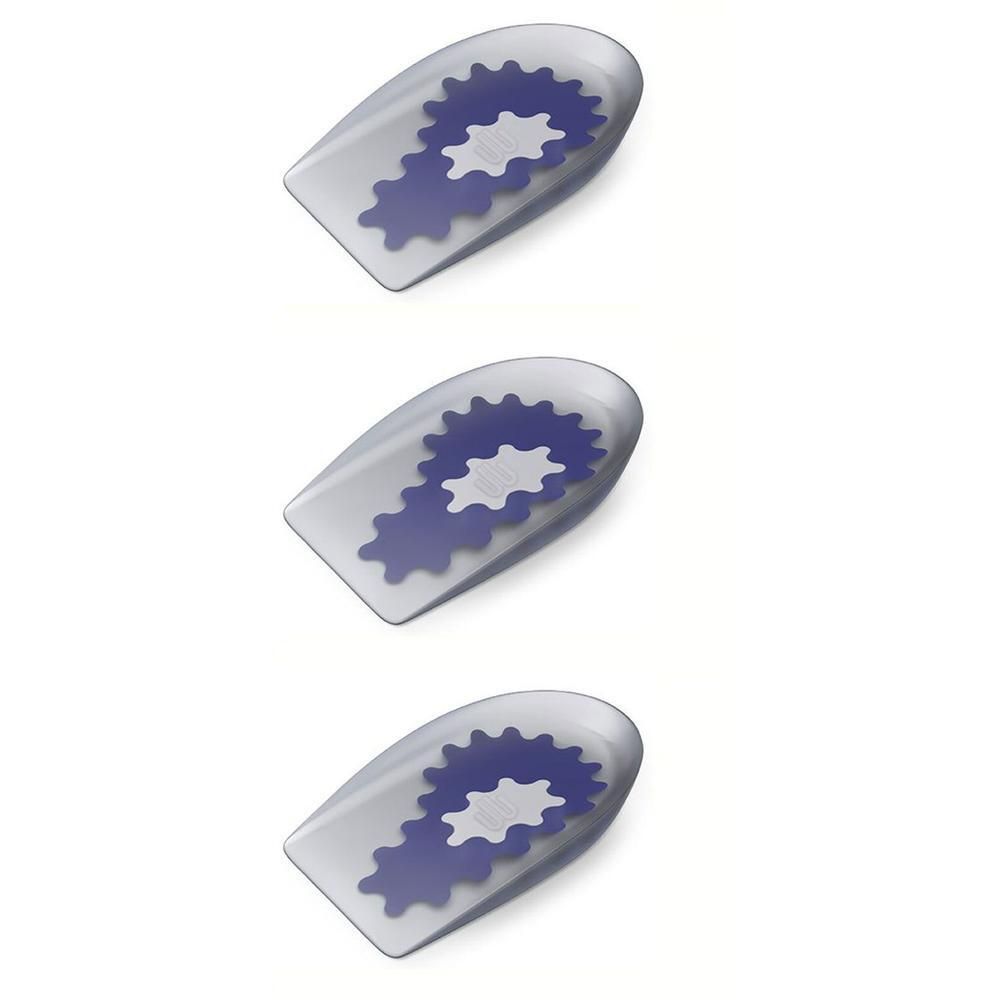 Drie transparante hielkussentjes met blauwe inzet en kartelpatroon.