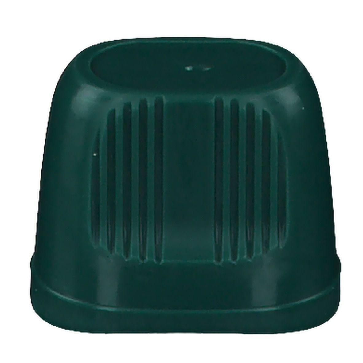 Bain oculaire en plastique vert foncé avec surface côtelée et ouverture ovale.