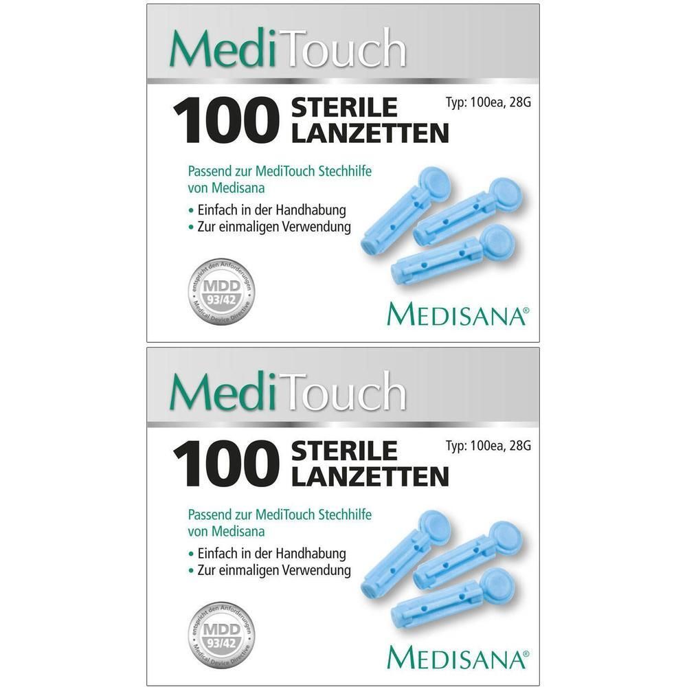 100 lancettes stériles Medisana, type 100ea, 28G. Lancettes bleues jetables.