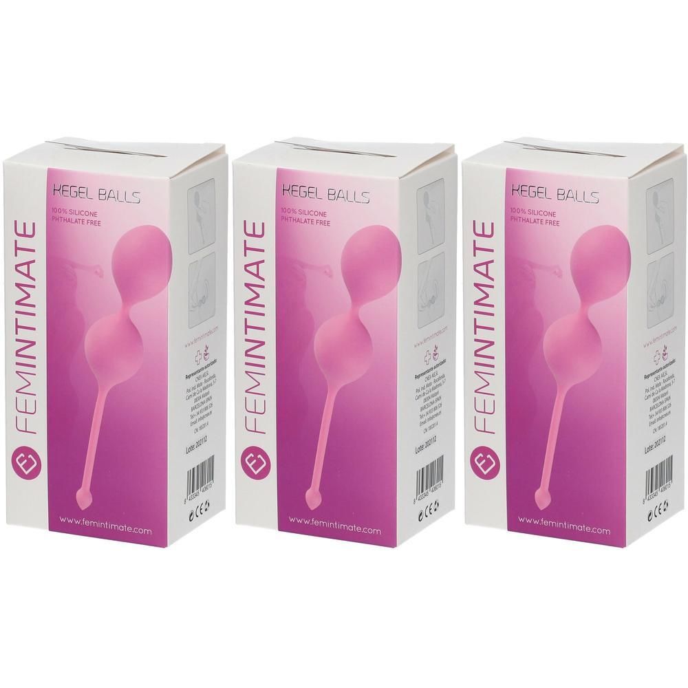 Drie pakken Femintimate Kegel Balls, roze, van siliconen.