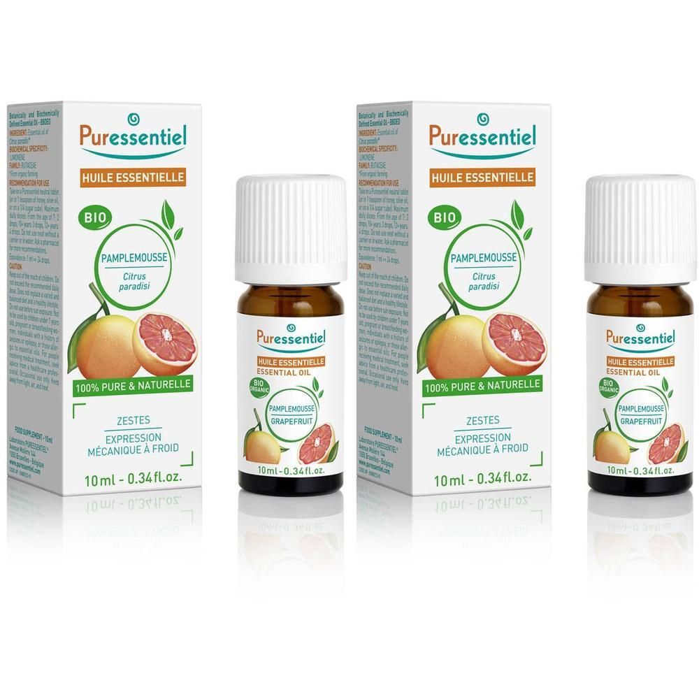 Puressentiel Grapefruit Etherische Olie Bio, 10ml flesje en doosje.