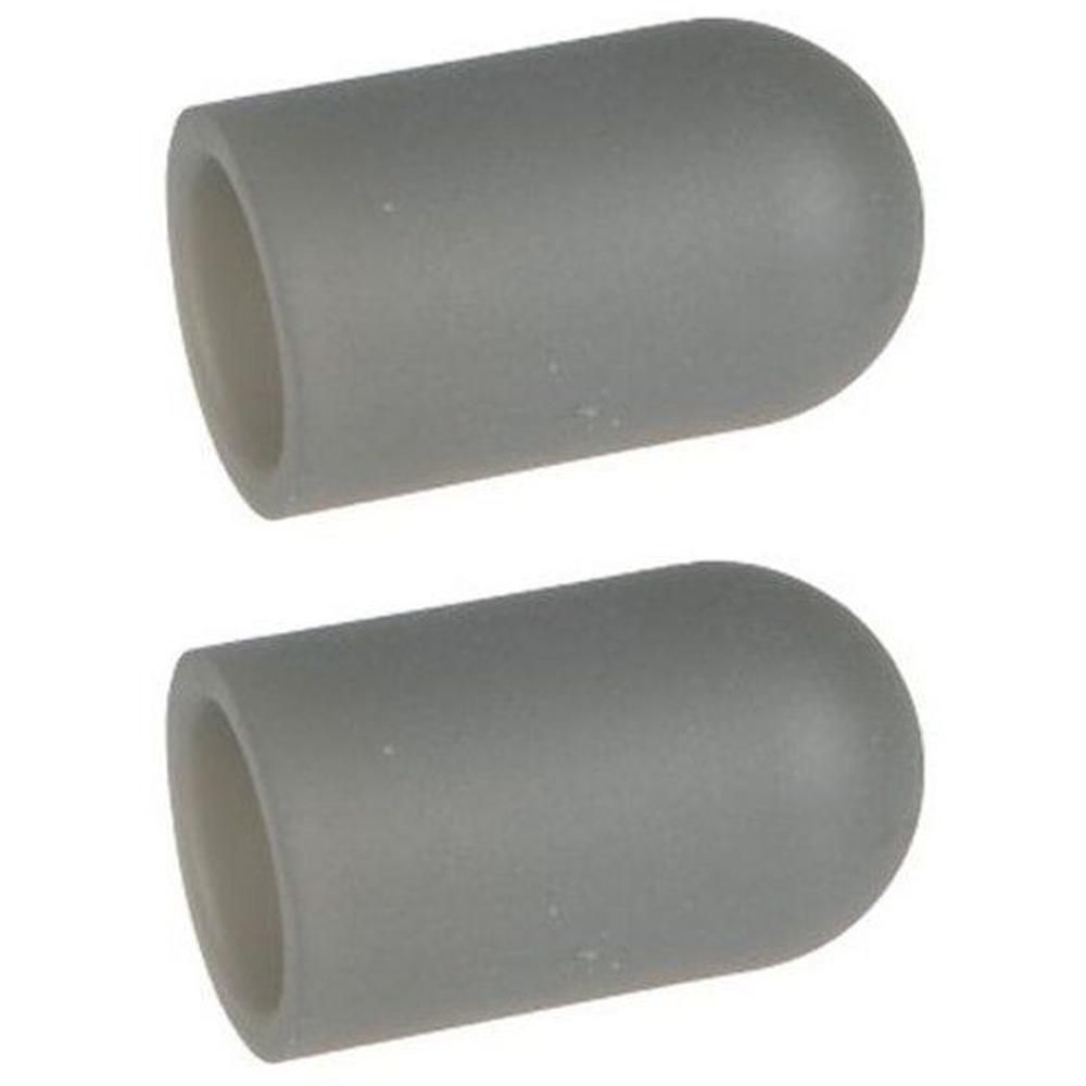 Deux petits protège-doigts argentés en silicone, forme arrondie.