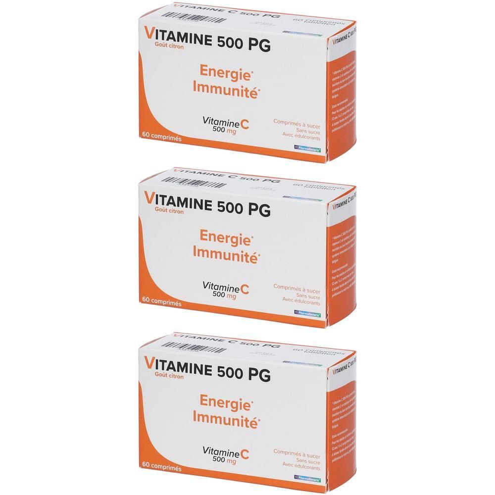 Drie verpakkingen Vitamine C 500 mg tabletten voor energie en immuniteit.