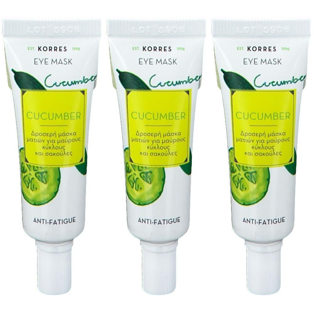 Drie tubes Korres Oogmasker met Komkommer, anti-vermoeidheid.
