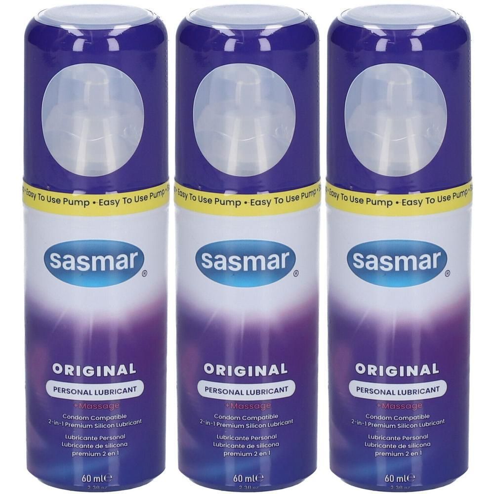 Trois flacons de lubrifiant personnel Sasmar Original avec pompe. 60 ml.