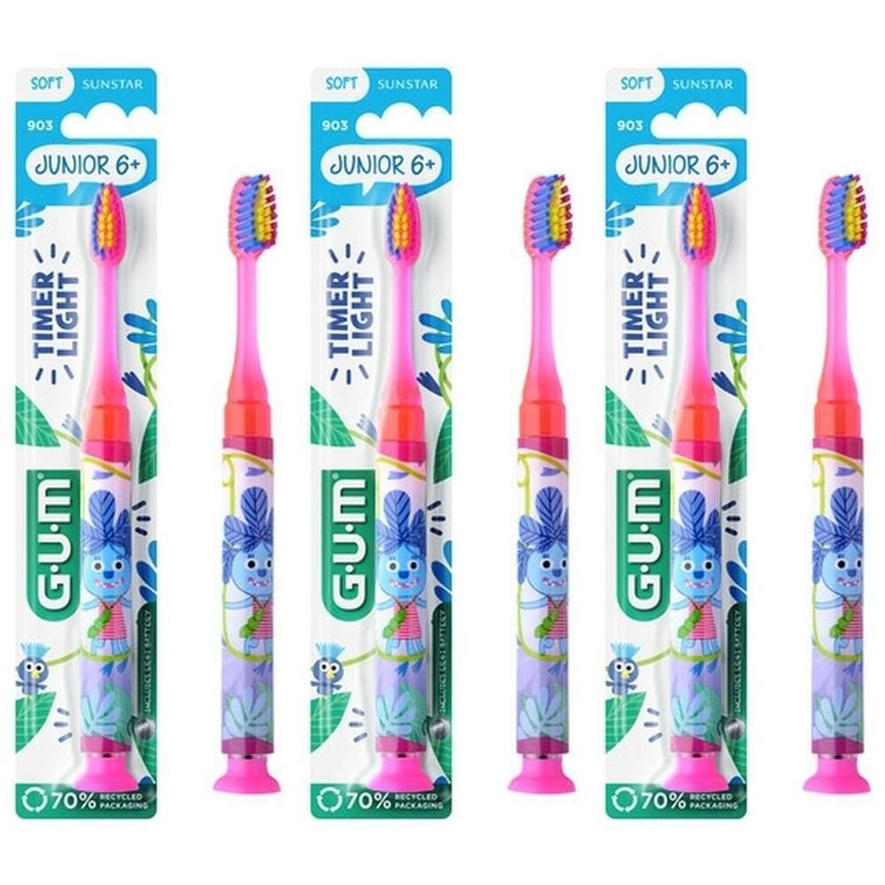 Brosse à dents GUM Junior avec Timer Light, 6+ ans, rose.