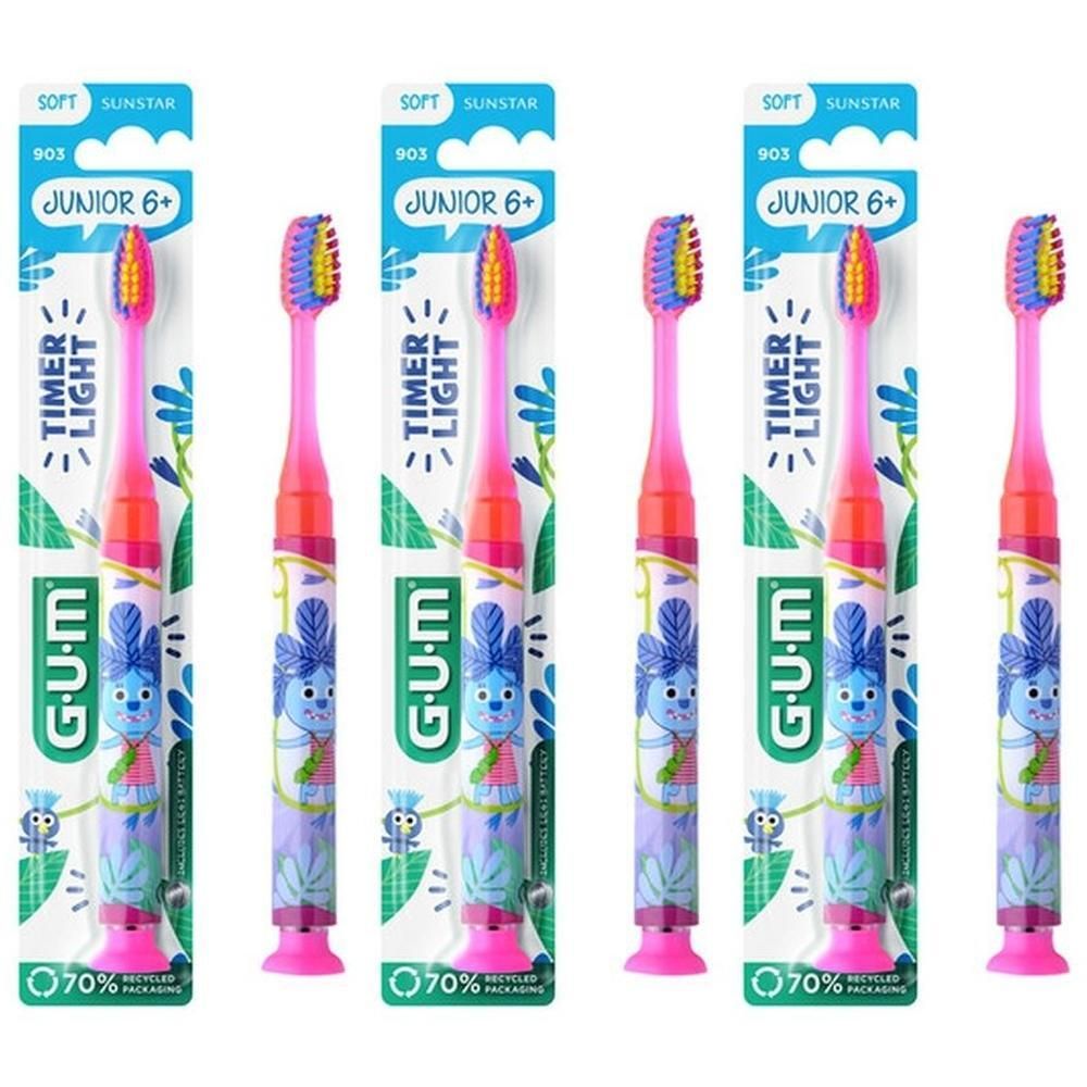 GUM Junior tandenborstel met Timer Light, 6+ jaar, roze.