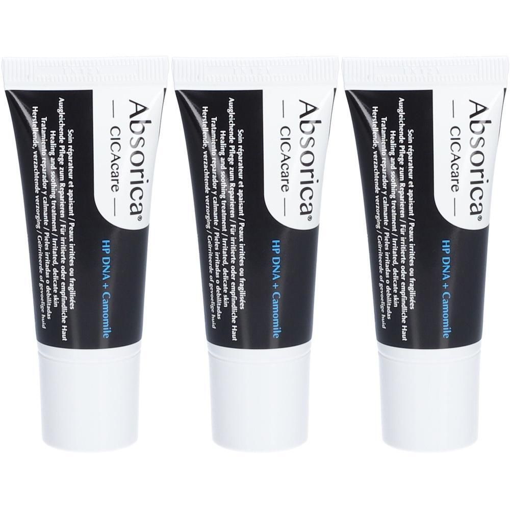 Drie tubes Absorica CICAcara HP DNA + Camomille crème.