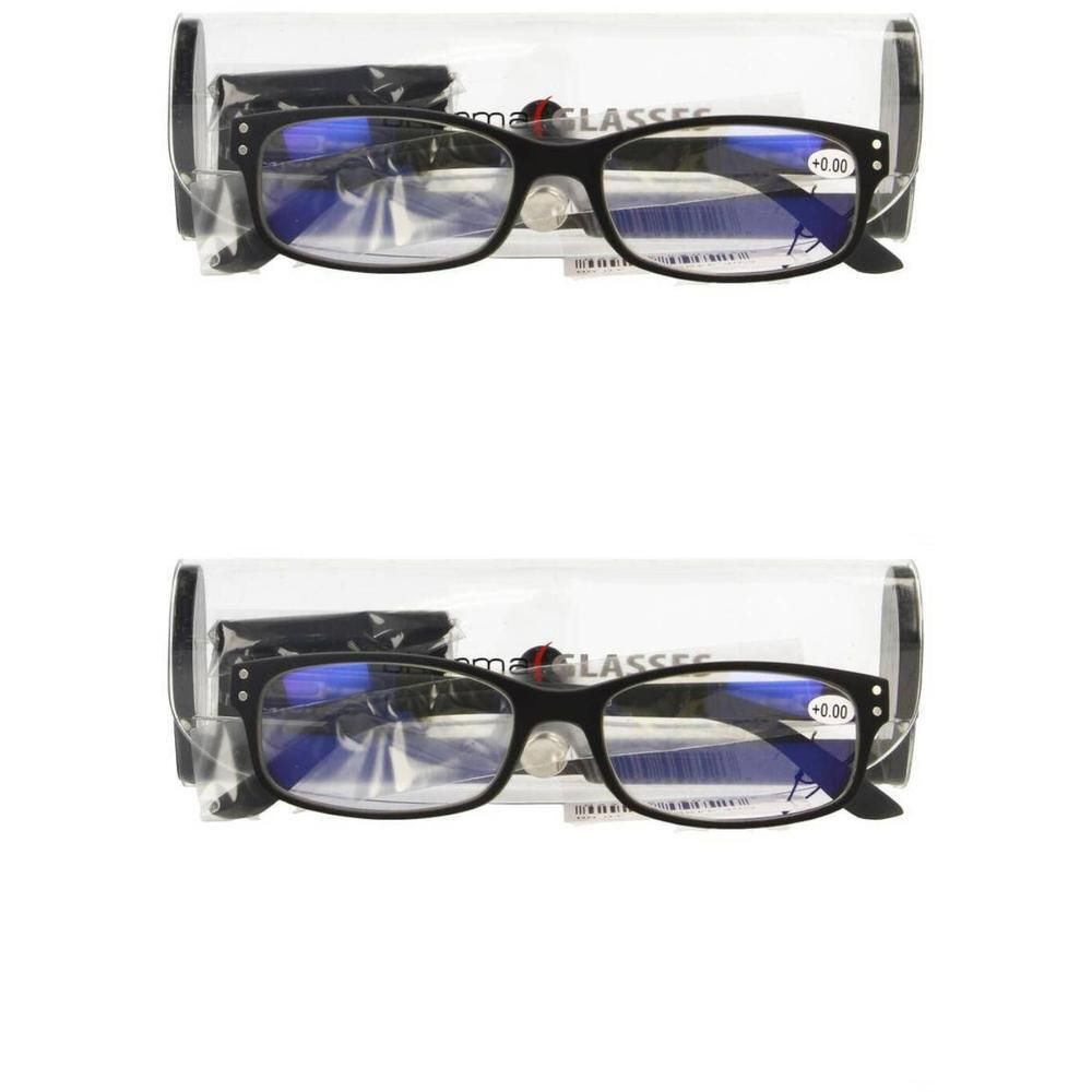 Deux paires de lunettes de lecture noires avec étui et chiffon. Dioptrie +0,00.