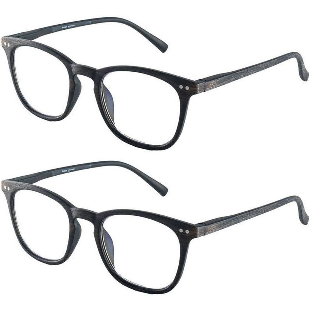 Deux paires de lunettes de lecture noires à monture rectangulaire et branches.