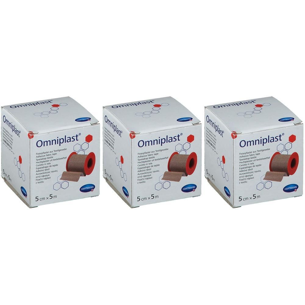 Trois paquets de Hartmann Omniplast, 5cm x 5m.