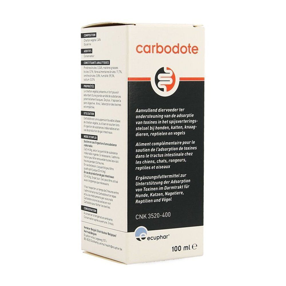 Une boîte de Carbodote avec des informations sur la composition et l'utilisation.