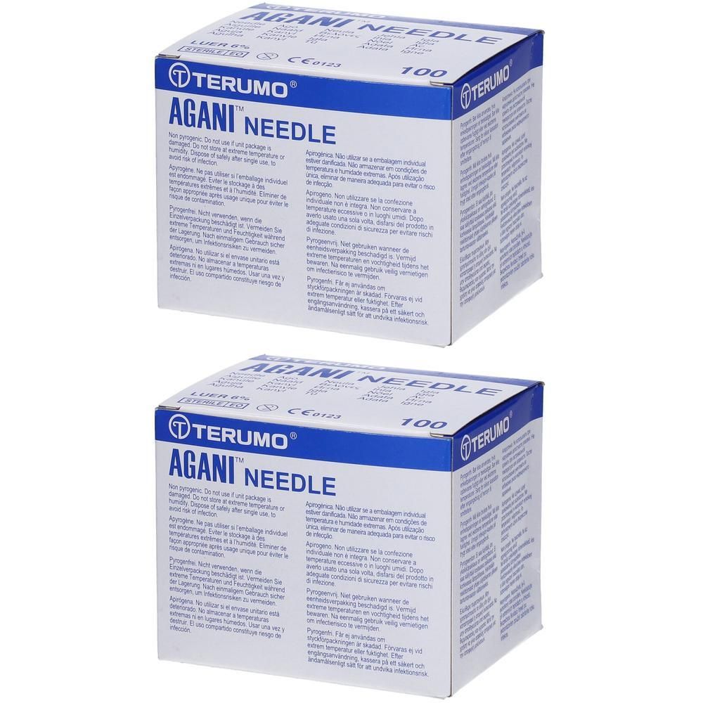 Twee pakken Terumo Agani™ naalden, 100 stuks per pak.