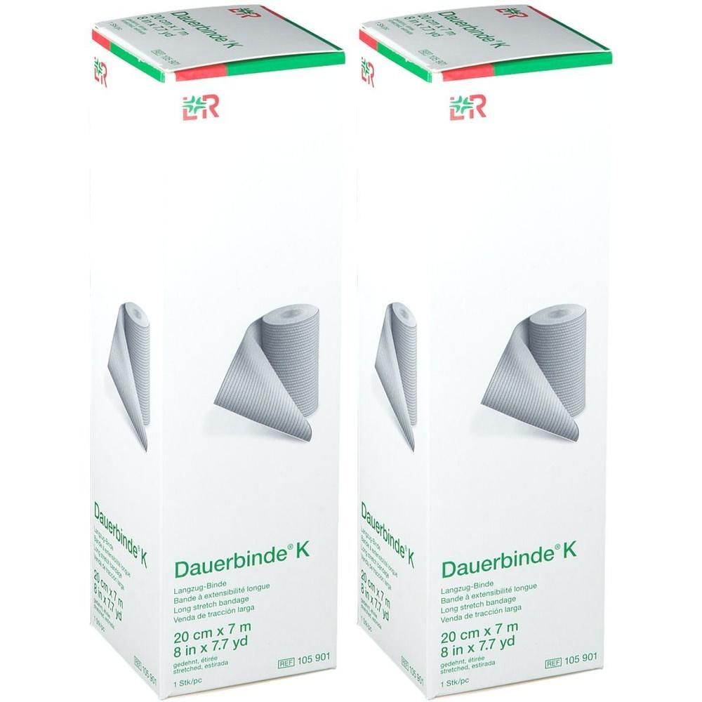 Deux paquets de Dauerbinde K, bandage extensible long, 20 cm x 7 m.