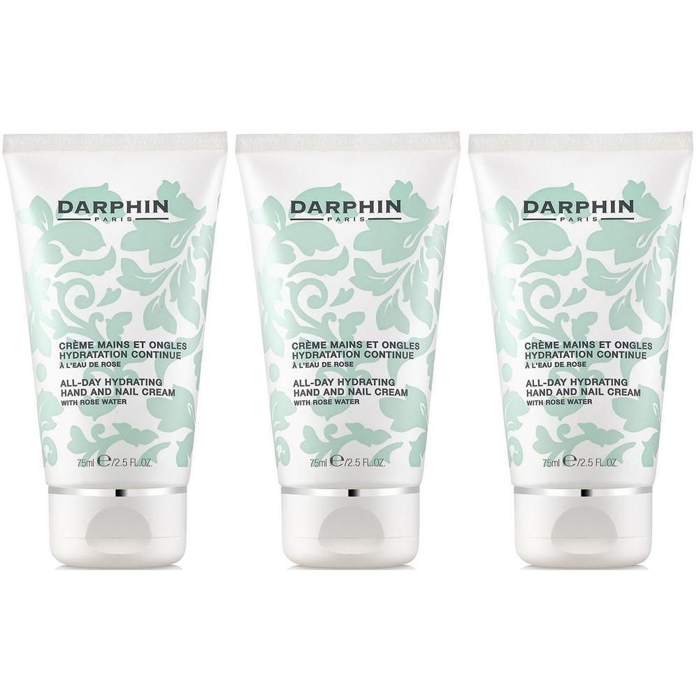 Drie tubes Darphin hand- en nagelcrème met rozenwater.