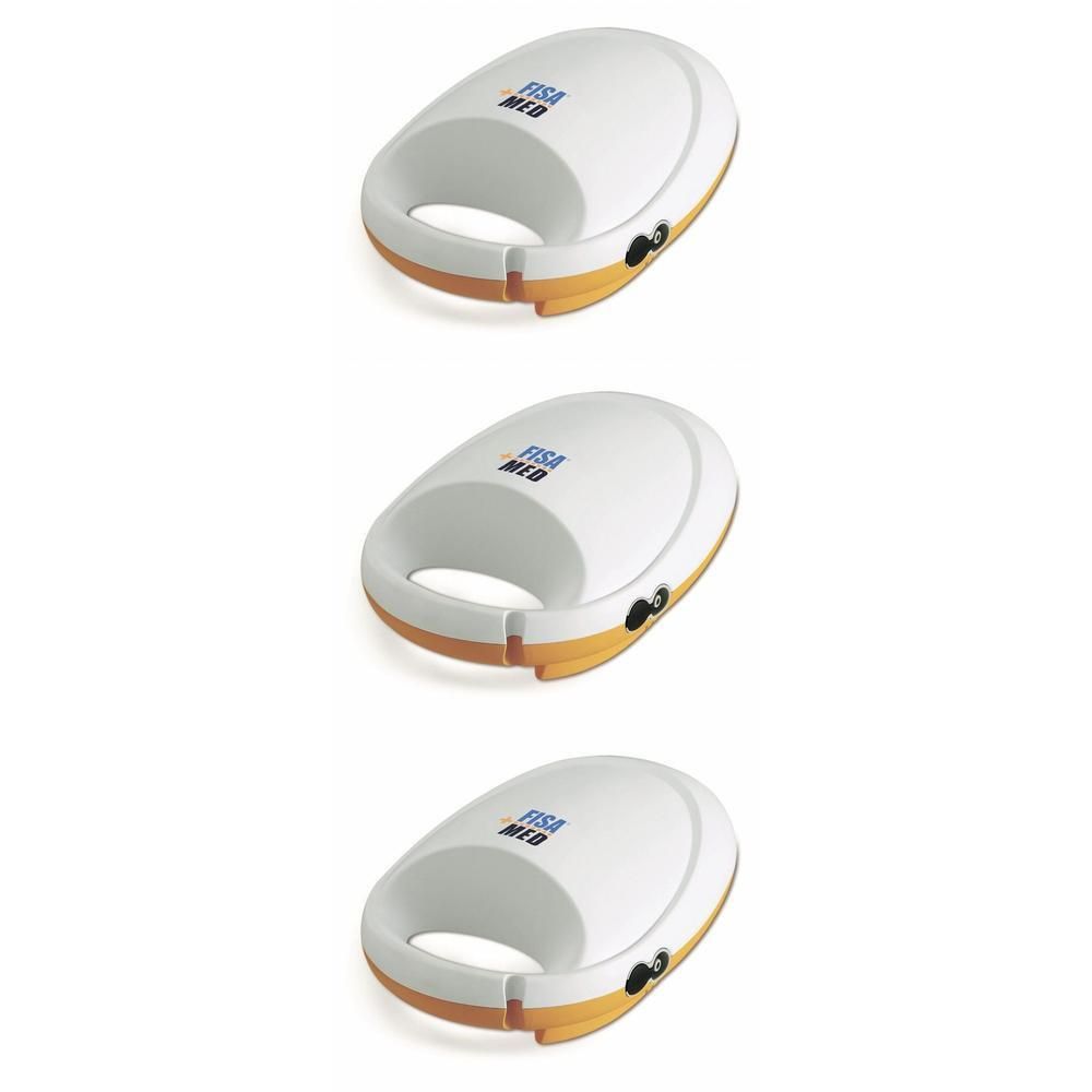 Trois appareils compresseurs blancs et orange avec logo bleu 'FISA MED'.