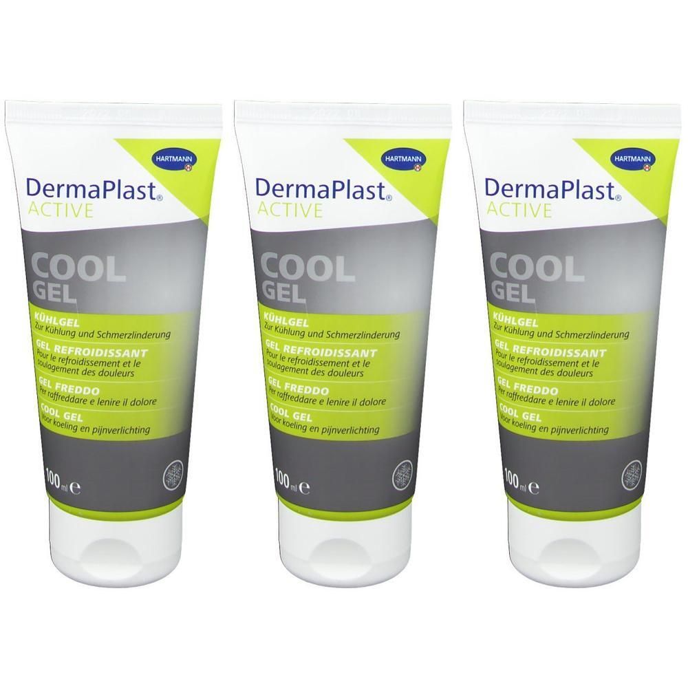 Trois tubes de HARTMANN DermaPlast Active Cool Gel.