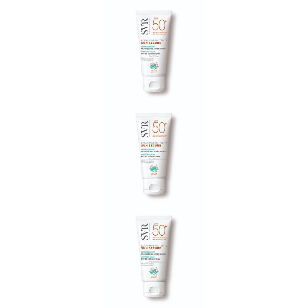 Drie tubes SVR Sun Secure zonnebrandcrème SPF50+ voor de droge tot zeer droge huid.