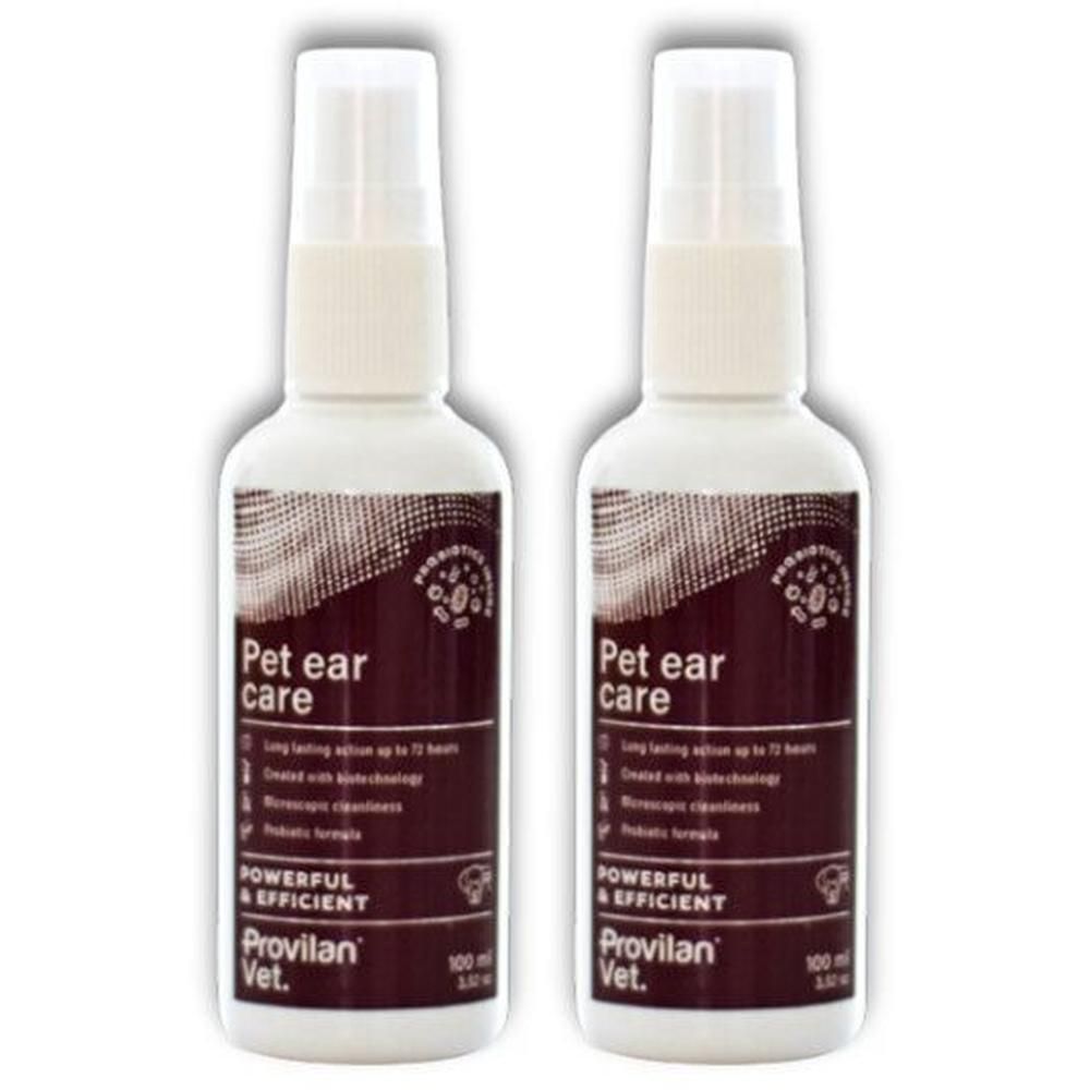 Twee flessen Provilan Pet Ear Care oorverzorging voor huisdieren, 100 ml.