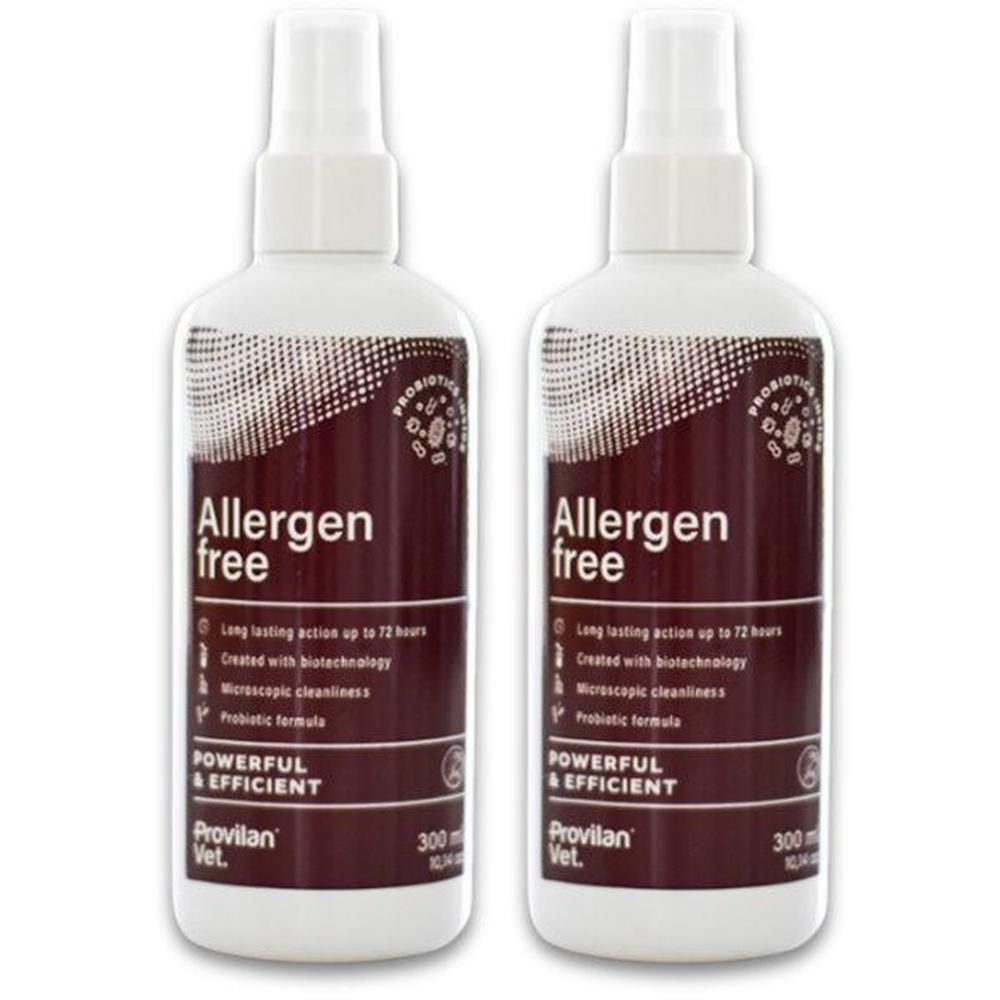 Twee flessen Provilan Allergen Free spray, 300 ml. Probiotische formule voor microscopische reinheid.