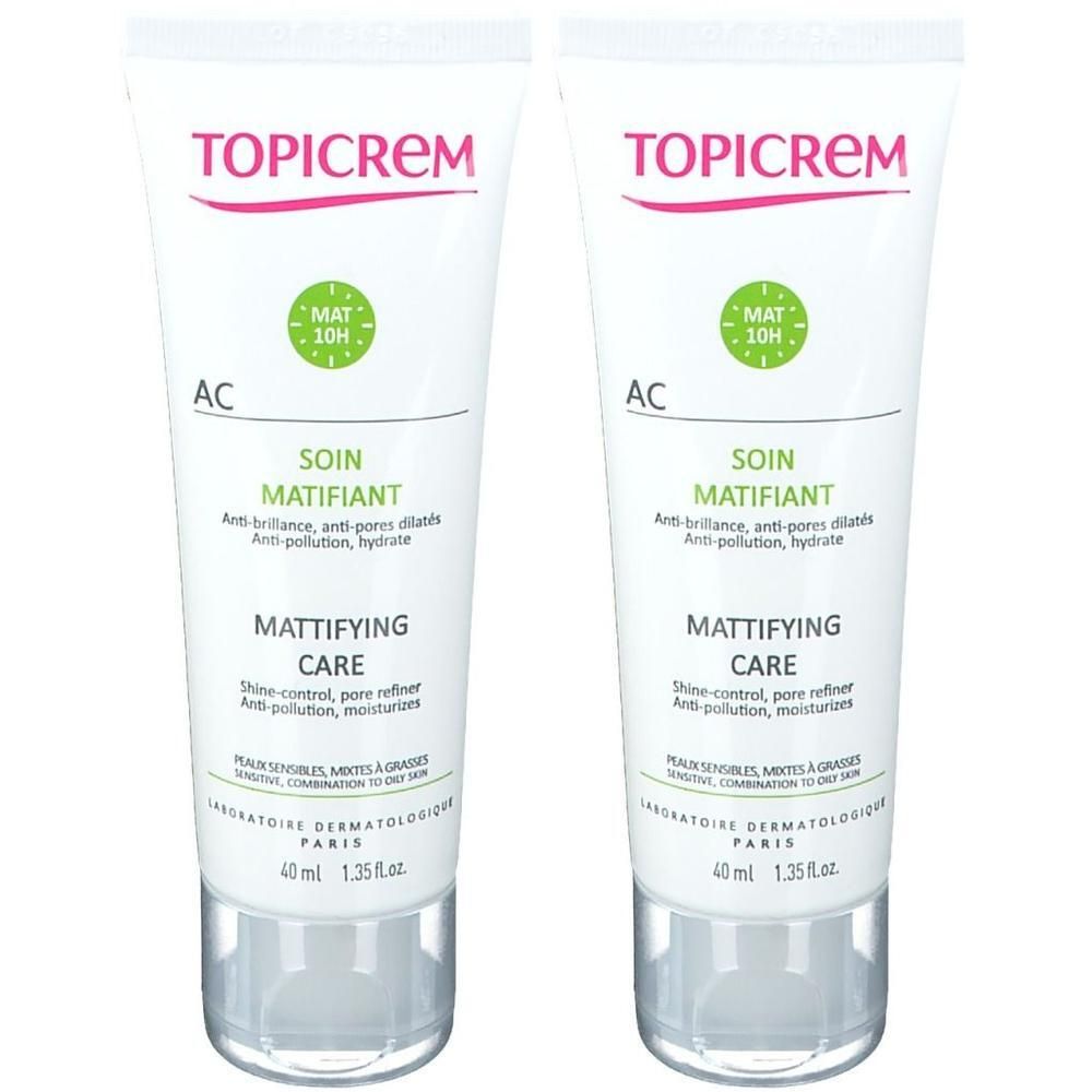 Deux tubes Topicrem AC Soin Matifiant, 40ml.
