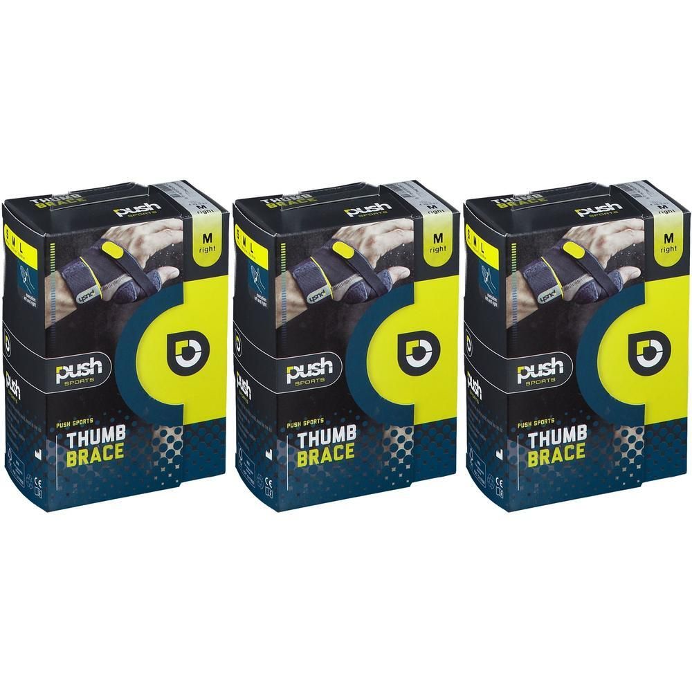 Trois paquets de Push Sports Thumb Brace, taille M, droite.