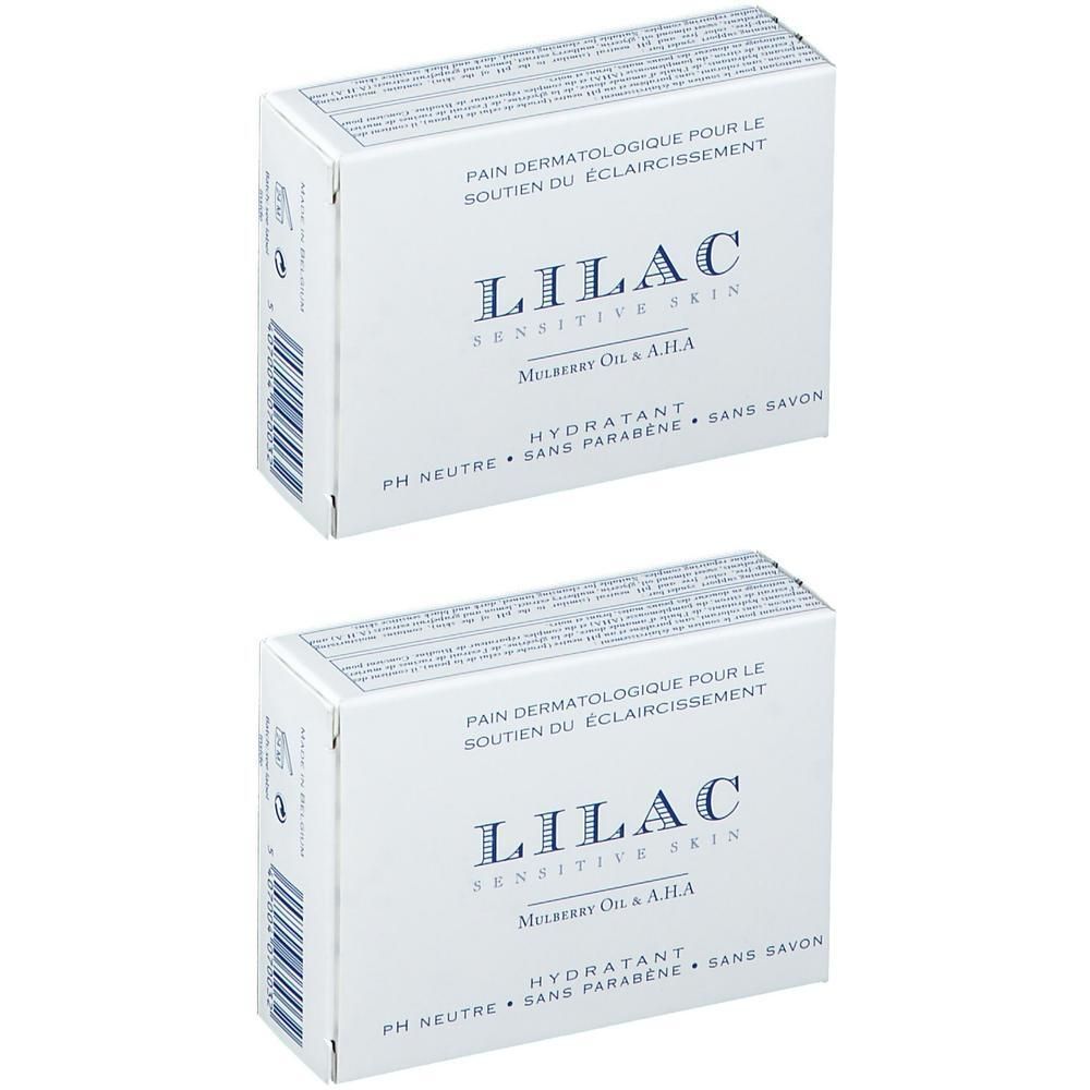 Twee pakken Lilac dermatologische zeep voor gevoelige huid, met moerbeibesolie & AHA.