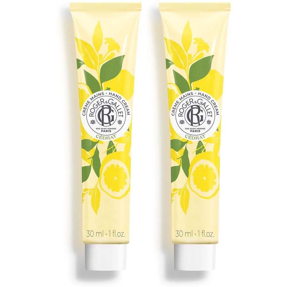Twee tubes Roger & Gallet handcrème met citroenmotief. 30 ml - 1 fl.oz.