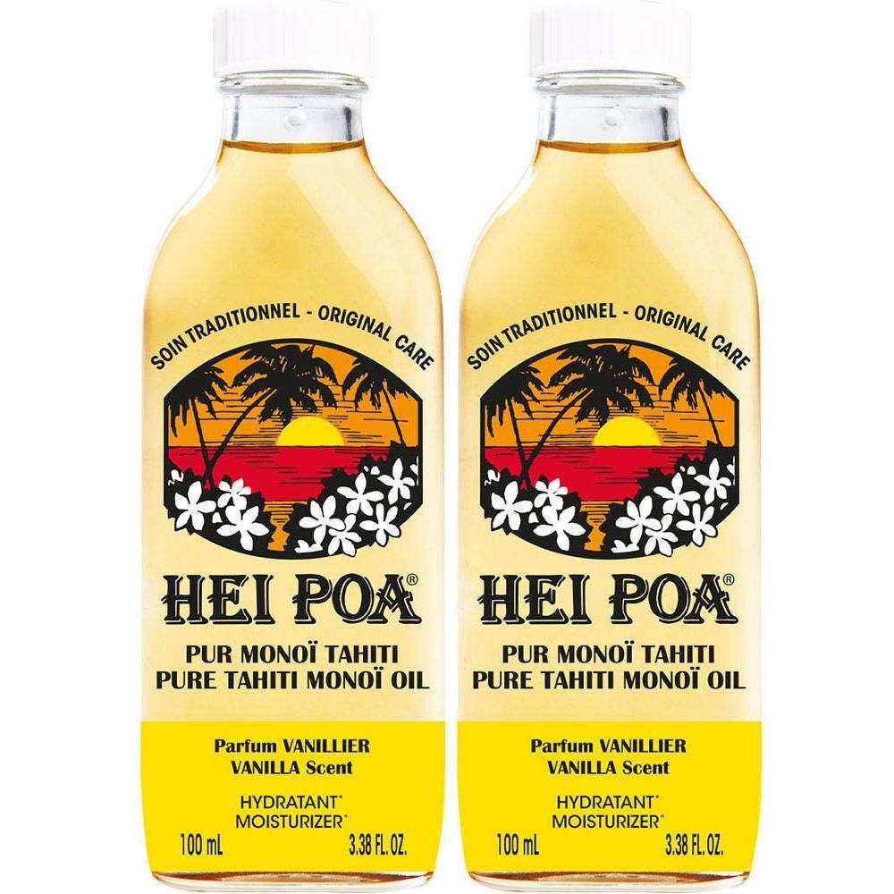 Deux flacons d'huile de Monoï HEI POA parfum Vanille, 100ml.