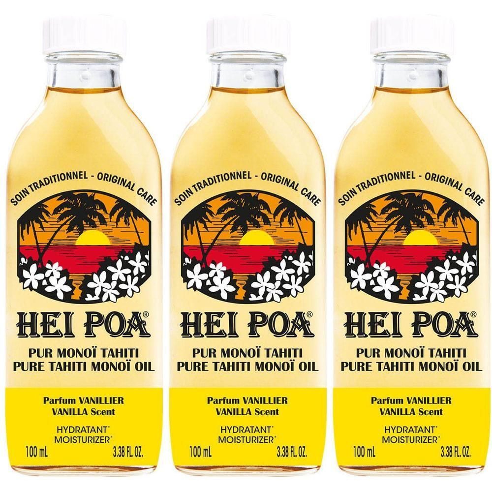 Trois flacons de HEI POA Pur Monoï Tahiti Parfum Vanillier.