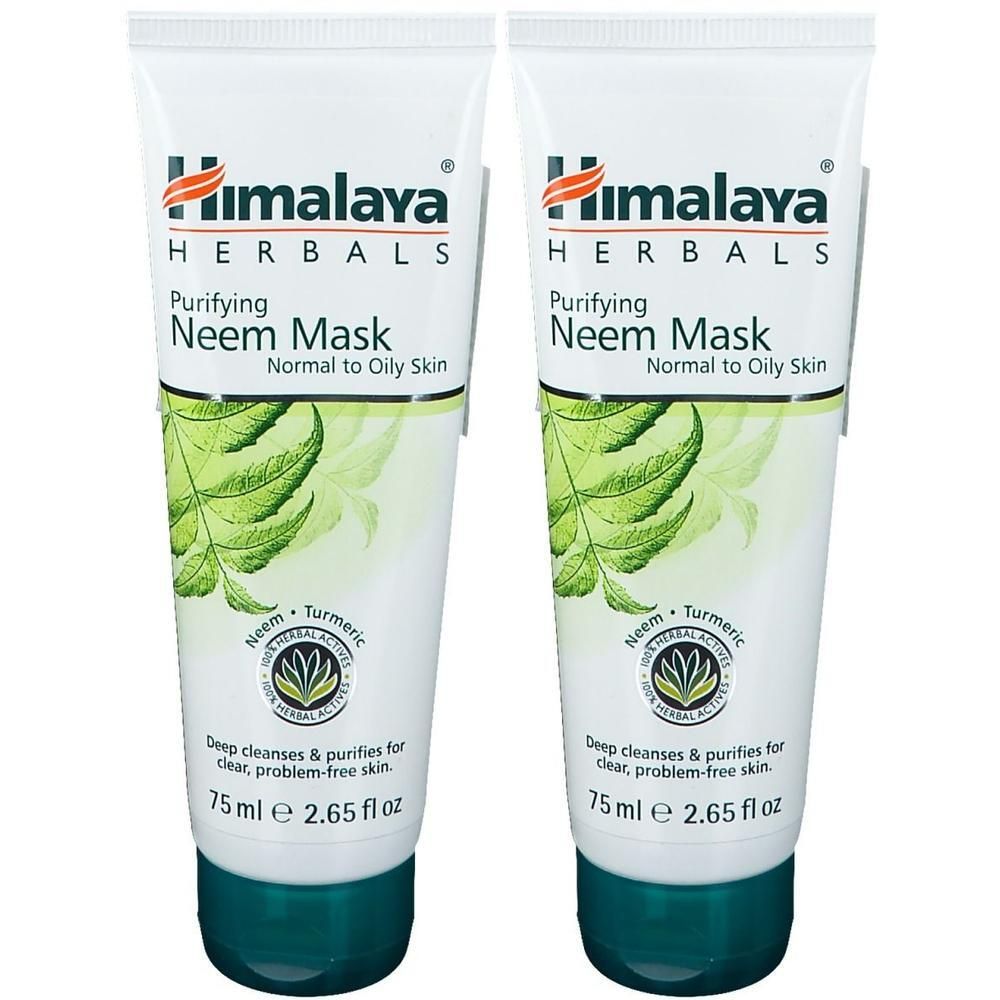 Twee Himalaya Herbals Neem Maskers voor normale tot vette huid, elk 75 ml.
