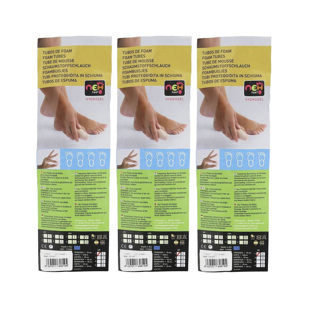 Drie verpakkingen NEH Feet schuimstof teenverdelers met hydrogel.