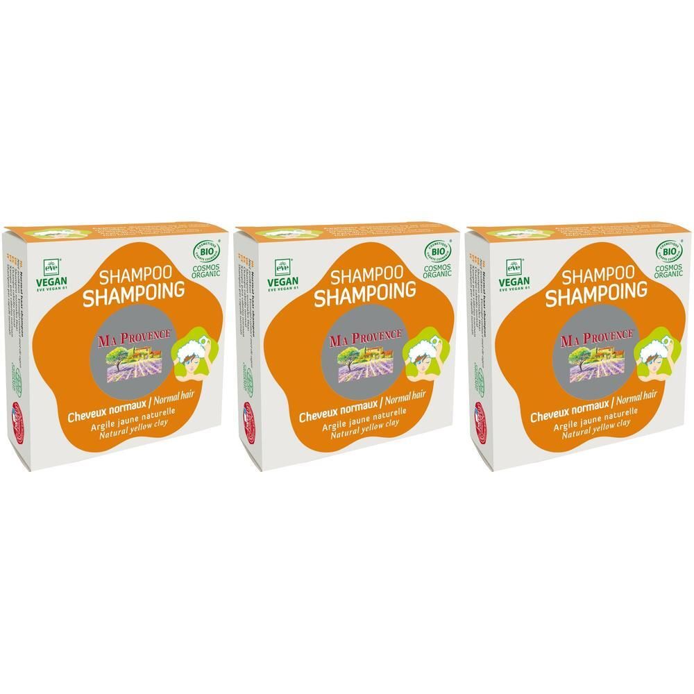 Drie dozen Ma Provence Shampoo voor normaal haar met natuurlijke gele klei.
