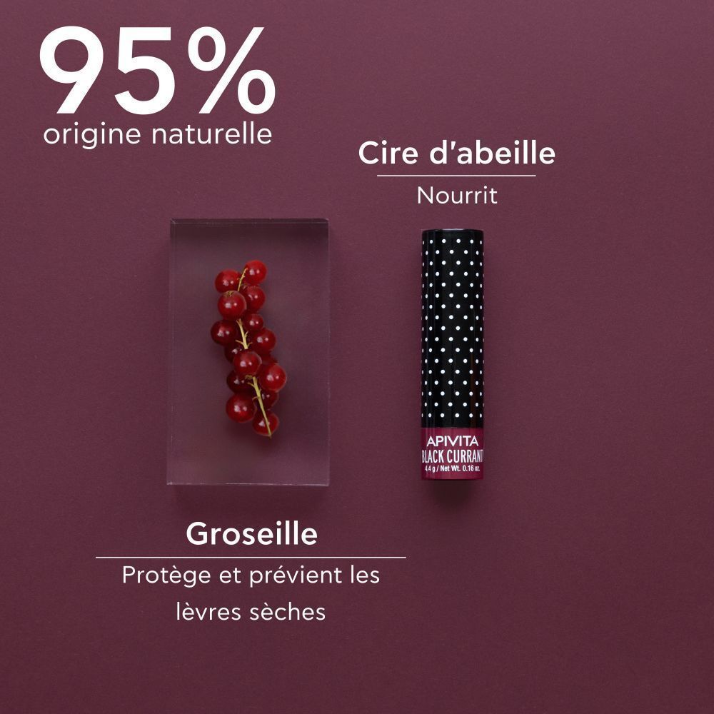 Stick baume à lèvres, 95% d'origine naturelle. Avec groseille et cire d'abeille.