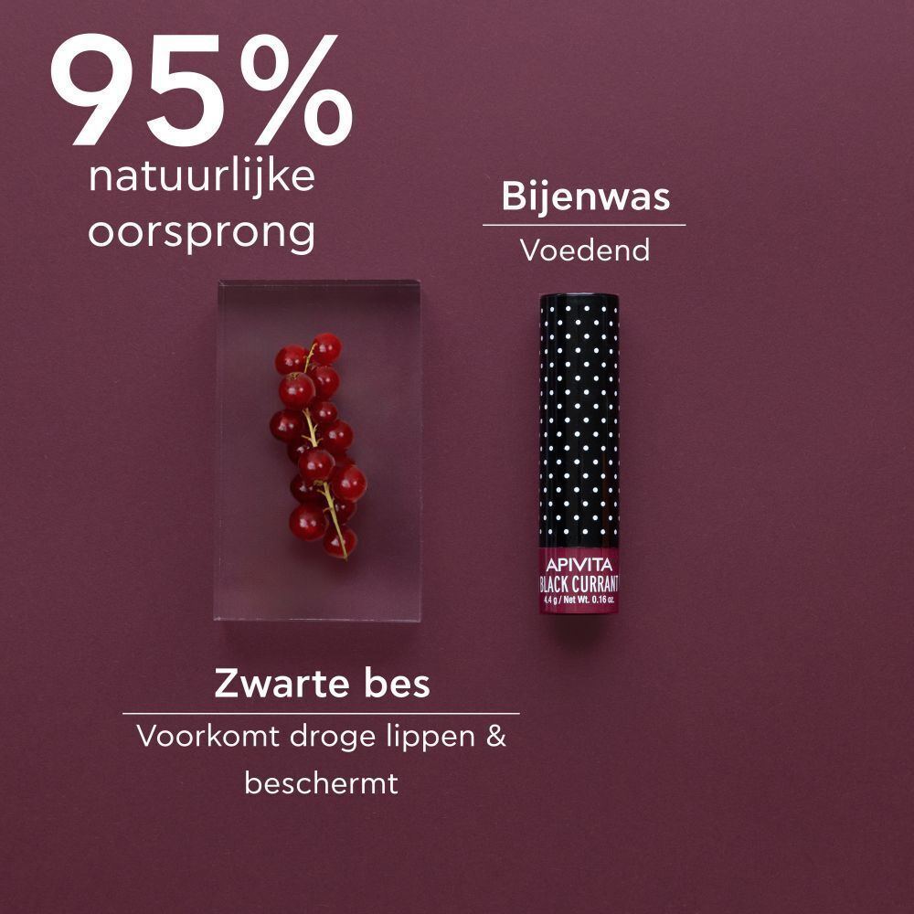 Lippenbalsemstift, 95% natuurlijke oorsprong. Met zwarte bes en bijenwas.