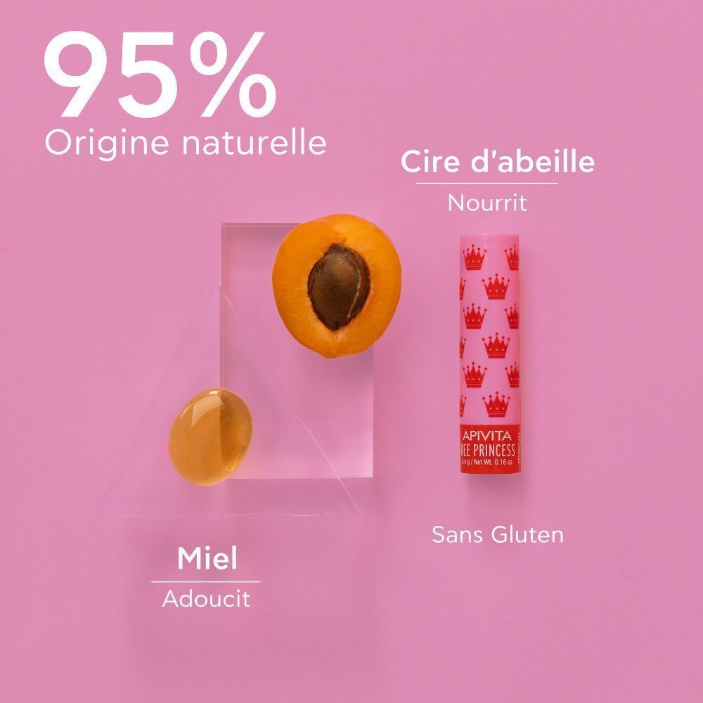 Baume à lèvres à l'abricot et au miel. 95% d'origine naturelle, sans gluten.