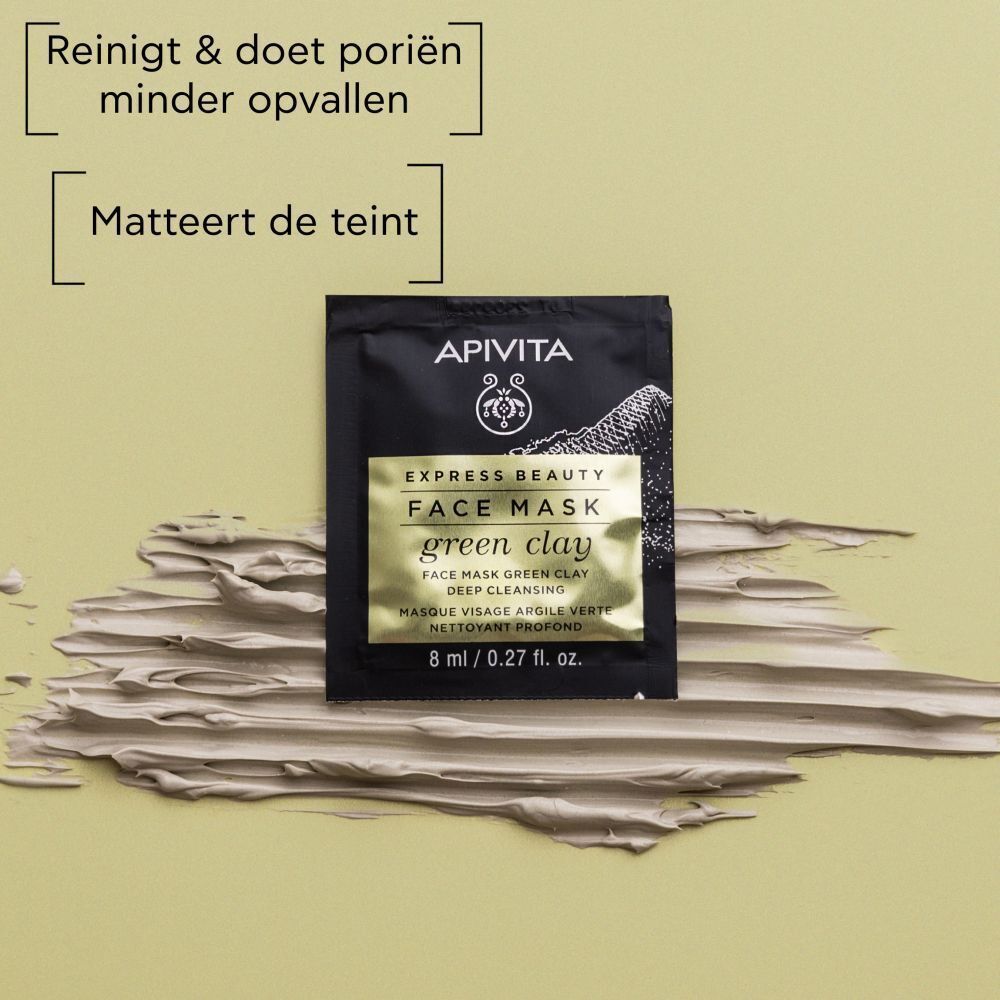 Apivita Express Beauty gezichtsmasker met groene klei, 8 ml.