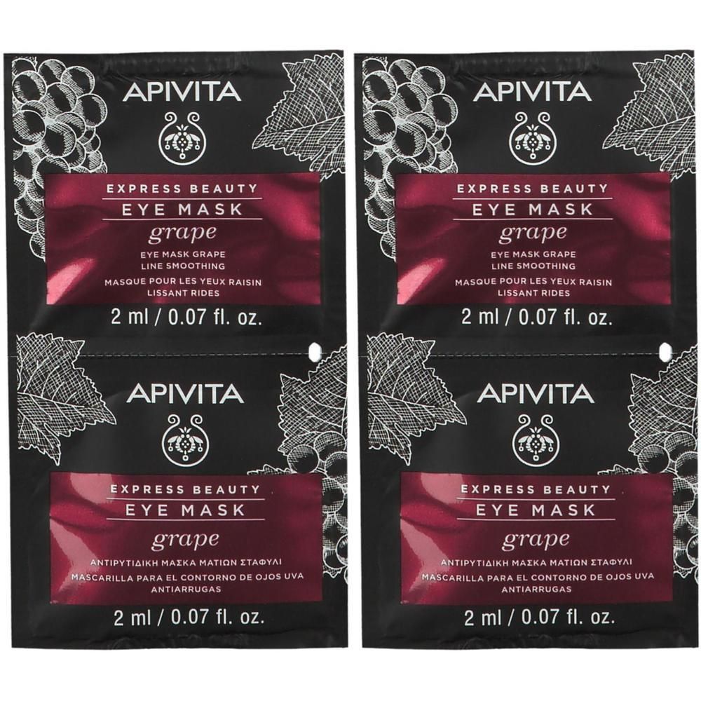 Twee APIVITA Express Beauty oogmaskers met druif, elk 2 ml.
