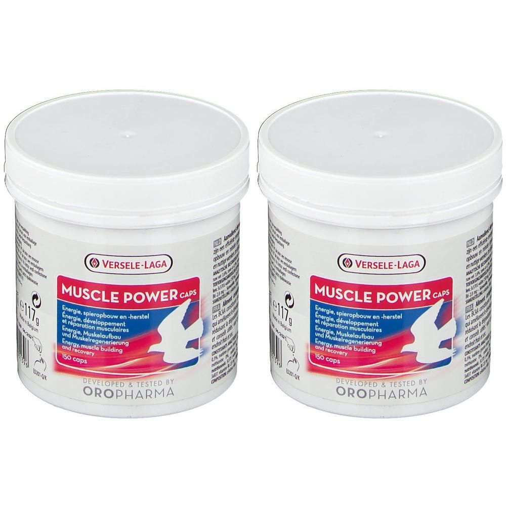 Twee potten Muscle Power Caps van Verse-Laga, 150 capsules per pot.