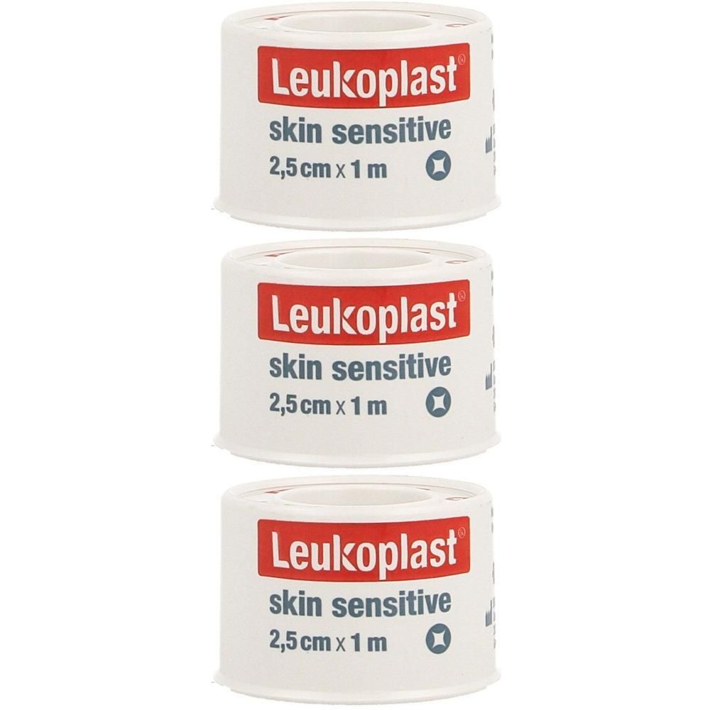 Drie rollen Leukoplast Skin Sensitive, 2,5cm x 1m.