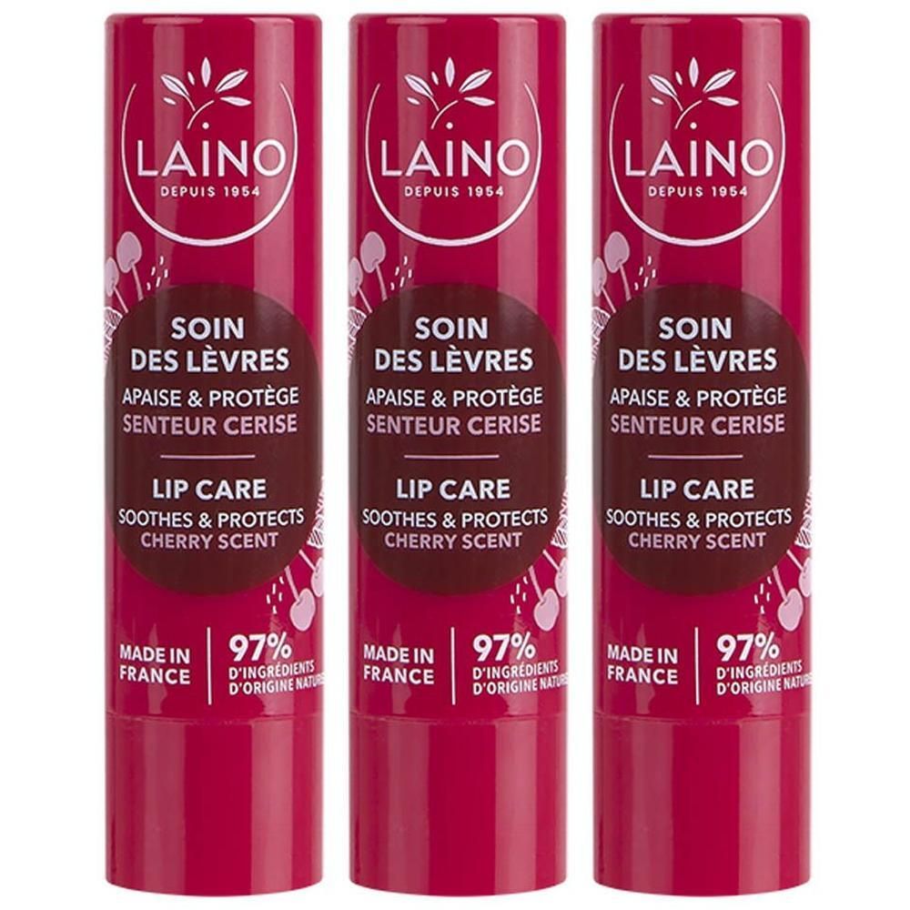 Drie rode lippenbalsemsticks met kersengeur.