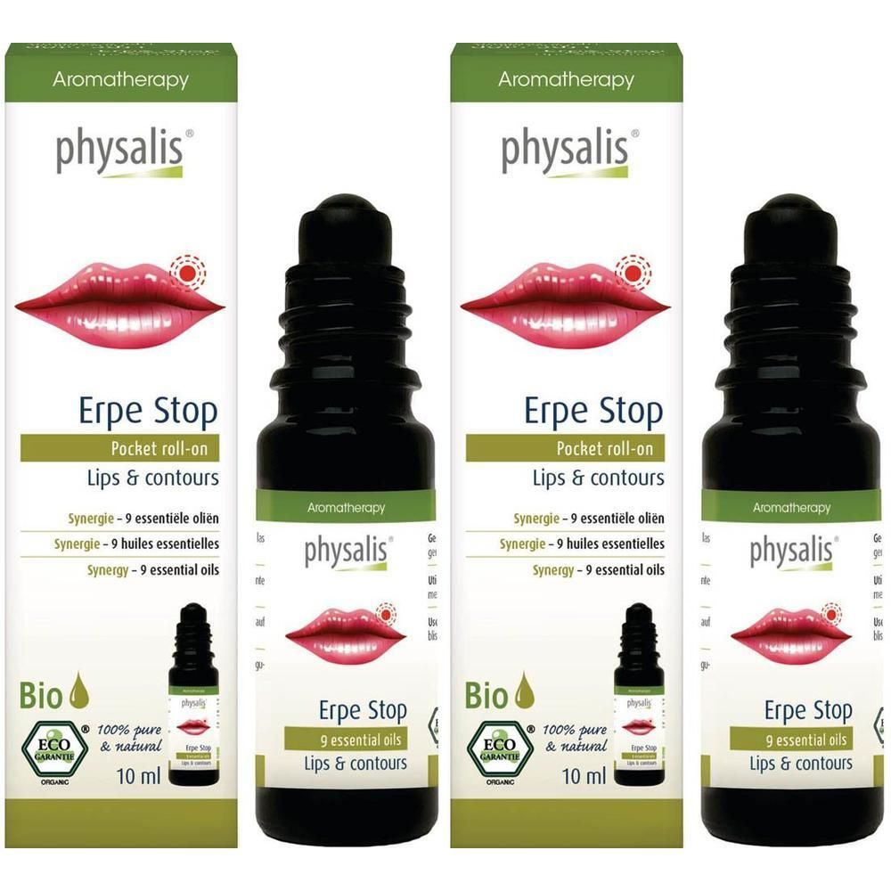 Physalis Erpe Stop Roll-On voor lippen en contouren, 10 ml. Bio product met 9 essentiële oliën.